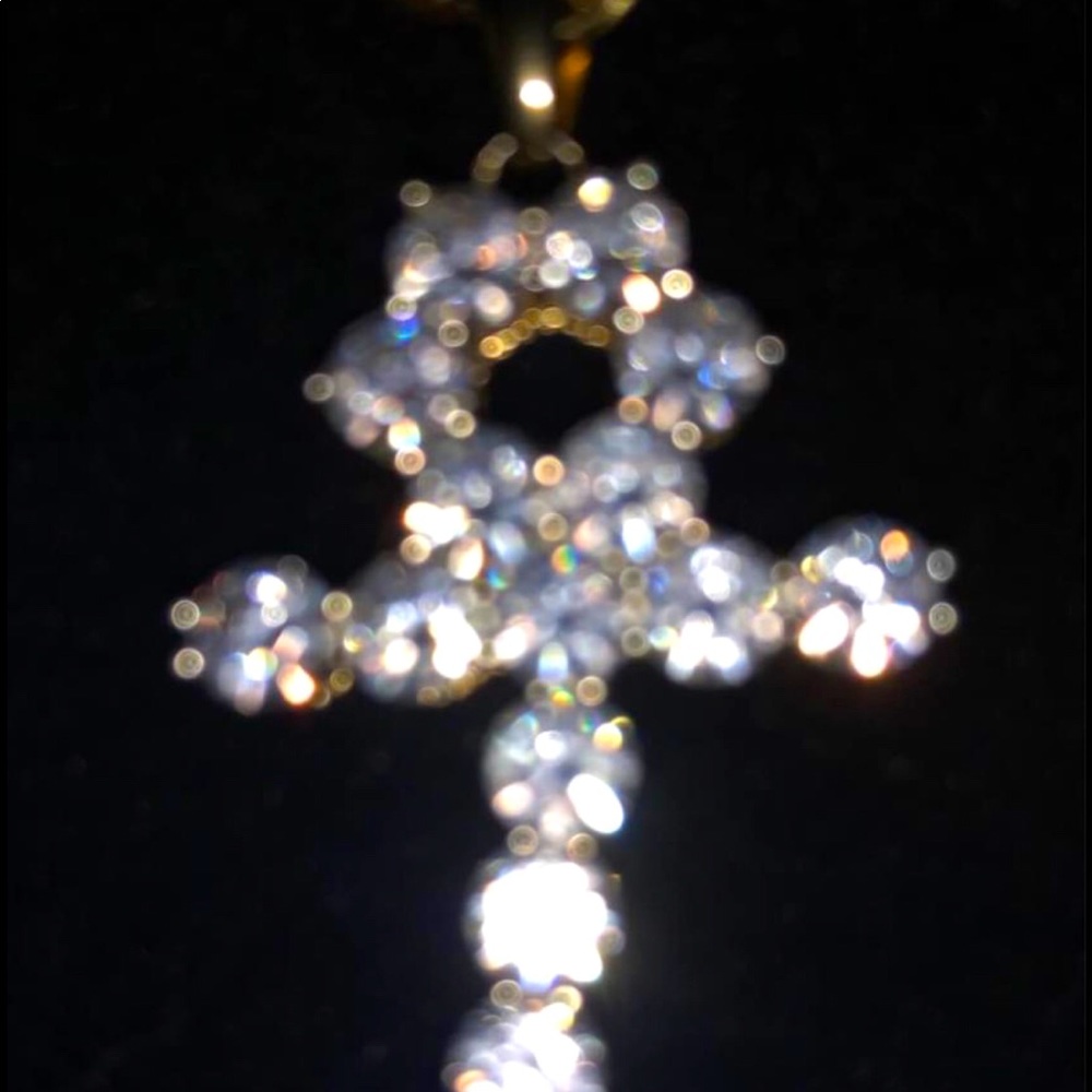 18k gp 22” Diamond Ankh Cross Pendant